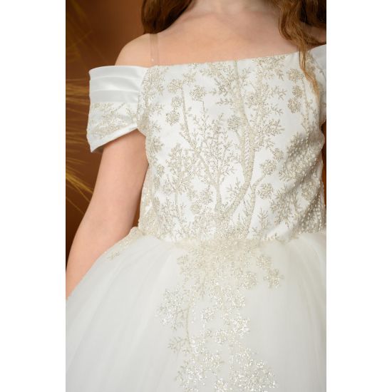 صورة فستان بناتي سهرة أبيض بتصميم منفوش - M3607