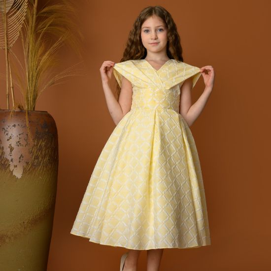 صورة فستان أصفر بناتي أنيق بتصميم كلاسيكي - 734