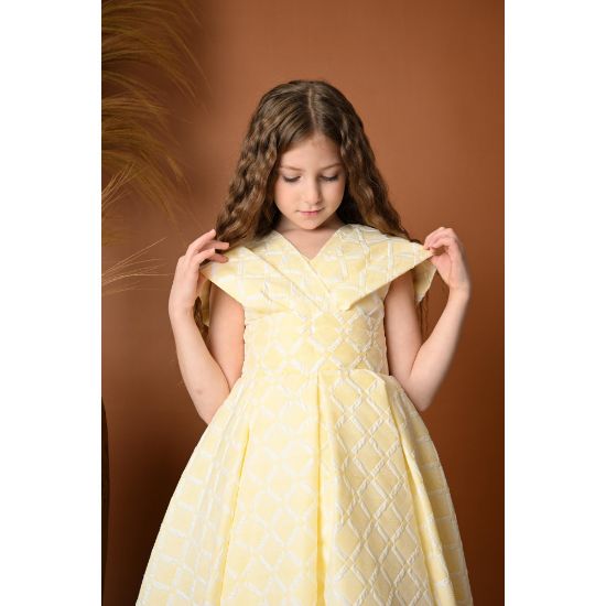 صورة فستان أصفر بناتي أنيق بتصميم كلاسيكي - 734