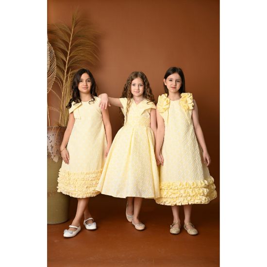 صورة فستان أصفر بناتي أنيق بتصميم كلاسيكي - 734