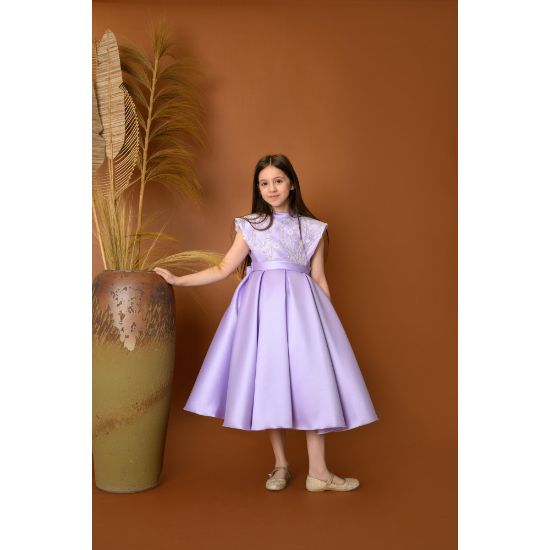 صورة فستان بناتي سهرة 4 الوان بتصميم منفوش وتطريز ناعم - M3604