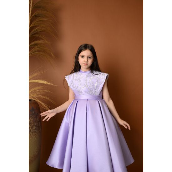 صورة فستان بناتي سهرة 4 الوان بتصميم منفوش وتطريز ناعم - M3604