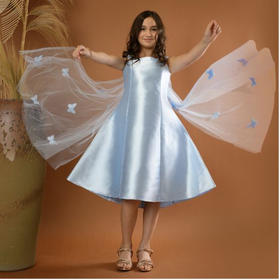 صورة فستان بناتي سهرة لونين فراشات وذيل - M3565