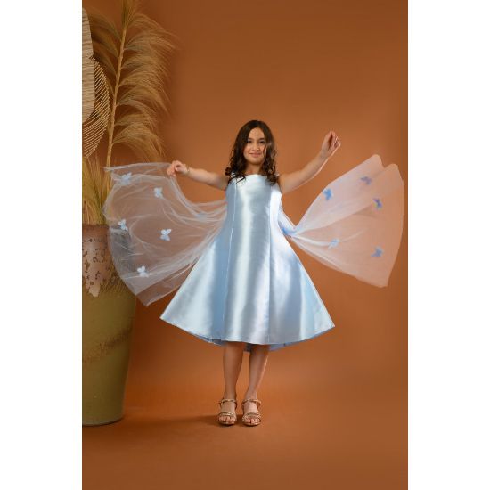 صورة فستان بناتي سهرة لونين فراشات وذيل - M3565