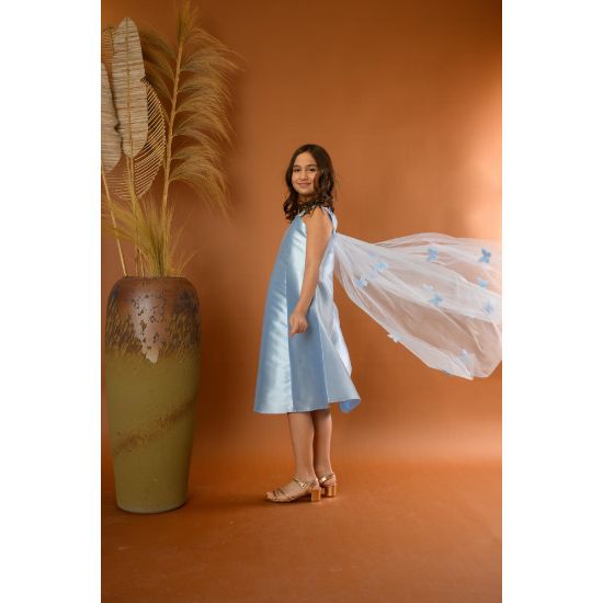 صورة فستان بناتي سهرة لونين فراشات وذيل - M3565