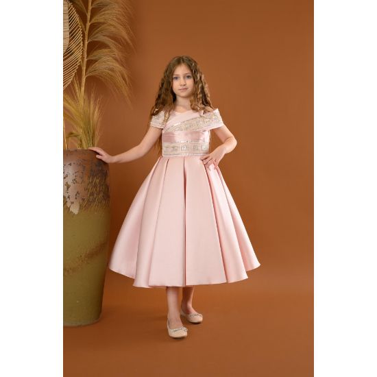 صورة فستان بناتي سهرة 3 الوان بأكتاف مكشوفة - M3602