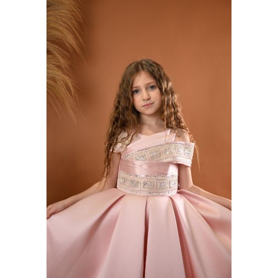 صورة فستان بناتي سهرة 3 الوان بأكتاف مكشوفة - M3602