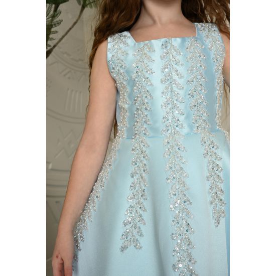 صورة فستان سهرة بناتي فاخر بتطريز فضي | متوفر بثلاثة ألوان - M3580