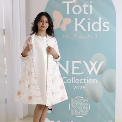 صورة طقم فستان وجاكيت بناتي بجيوب | تصميم مورد فاخر للمناسبات - 1046