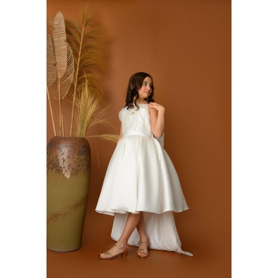 صورة فستان بناتي سهرة بتصميم ذيل وتطريز ناعم - M3605