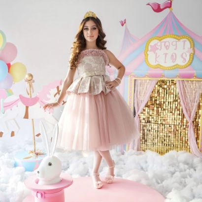 صورة فستان سهرة بناتي بيبلوم وتل منفوش - M3623