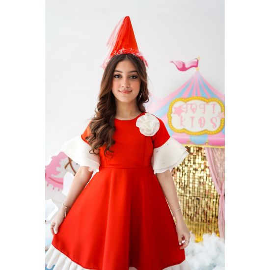 صورة فستان بناتي طبي احمر ملكي - m3688