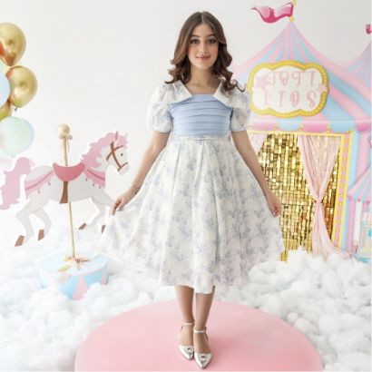 صورة فستان بناتي كلاسيك مورد سماوي - 1017