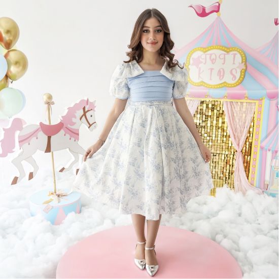 صورة فستان بناتي كلاسيك مورد سماوي - 1017