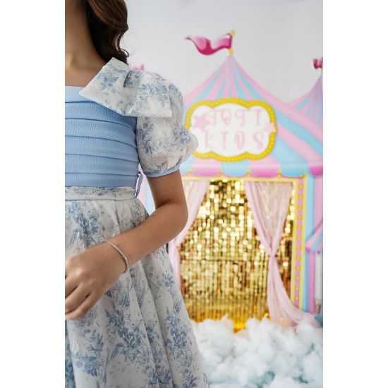 صورة فستان بناتي كلاسيك مورد سماوي - 1017