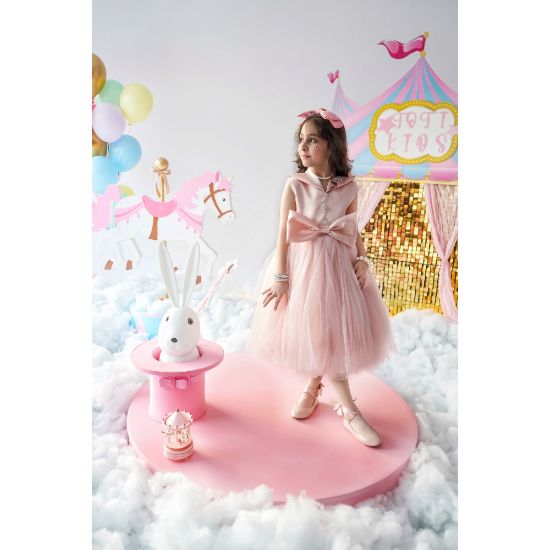 صورة فستان سهرة بناتي وردي تل بفيونكة - M3724