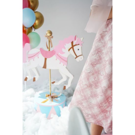 صورة فستان بناتي كاروهات وردي تصميم كلاسيكي للحفلات - 1019