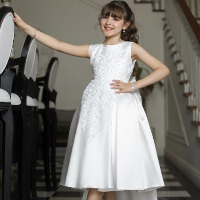 صورة فستان سهرة بناتي بتطريز وذيل لإطلالة ملكية بلونين - 1033