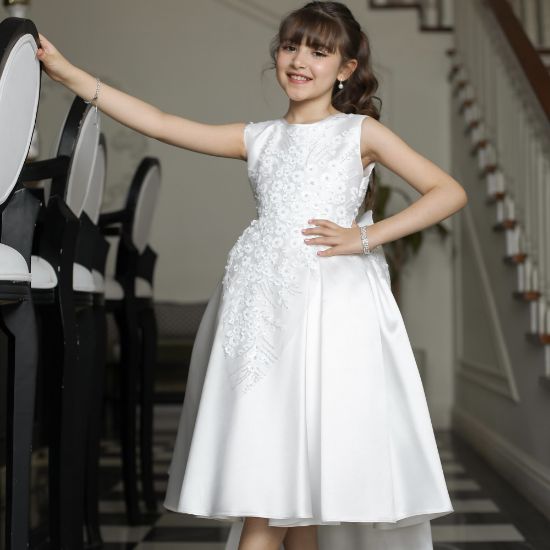 صورة فستان سهرة بناتي بتطريز وذيل لإطلالة ملكية بلونين - 1033