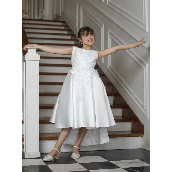 صورة فستان سهرة بناتي بتطريز وذيل لإطلالة ملكية بلونين - 1033