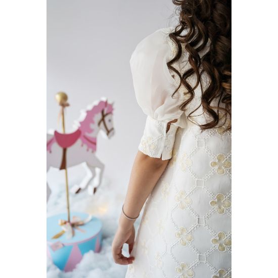 صورة فستان بناتي نقشة مورد بفيونكة | تصميم فاخر للمناسبات - 1015