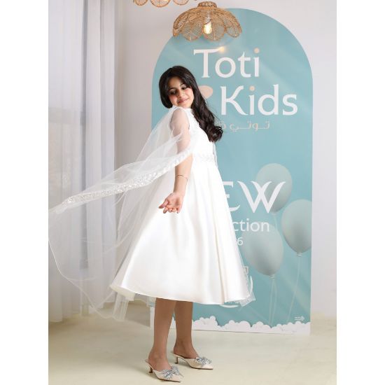 صورة فستان بناتي أبيض مع كاب مرصع | فستان سهرة فاخر - 1039