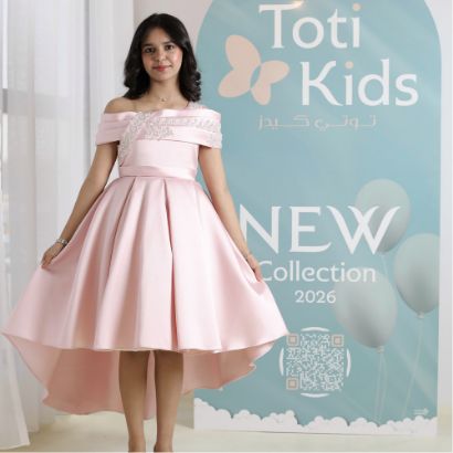صورة فستان بناتي وردي أوف شولدر | فستان هاي لو للمناسبات - M3750