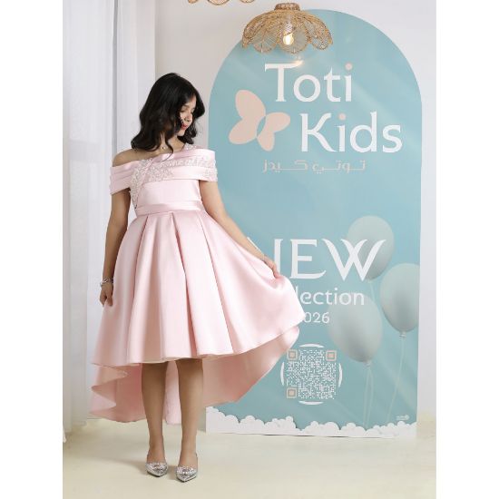 صورة فستان بناتي وردي أوف شولدر | فستان هاي لو للمناسبات - M3750