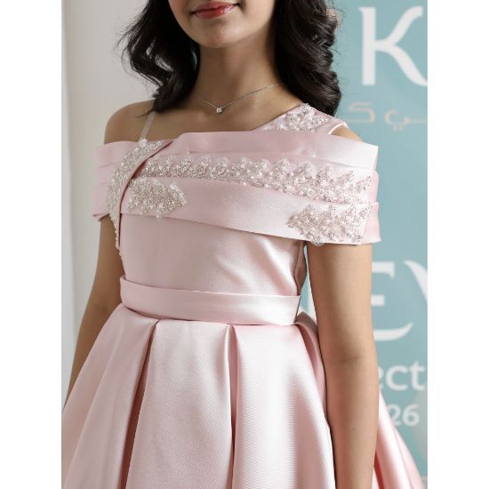 صورة فستان بناتي وردي أوف شولدر | فستان هاي لو للمناسبات - M3750