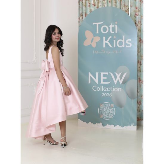 صورة فستان بناتي بلونين هاي لو | تصميم بفيونكة خلفية ضخمة - M3768