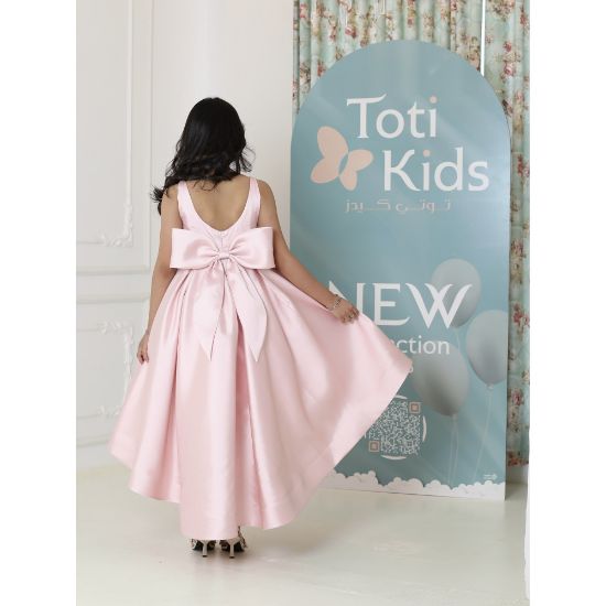 صورة فستان بناتي بلونين هاي لو | تصميم بفيونكة خلفية ضخمة - M3768