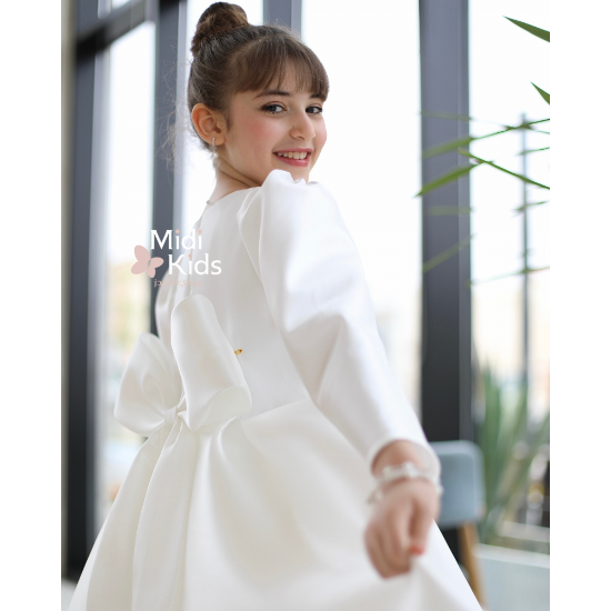 صورة فستان سهرة بناتي ميكادو فاخر | فيونكة خلفية كبيرة وتصميم ملكي - m3783