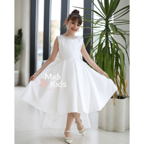 صورة فستان سهرة ميكادو فاخر | ذيل مرصع وقصة ظهر مميزة مع فيونكة - m3778