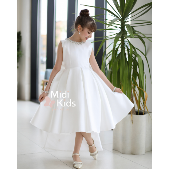 صورة فستان سهرة ميكادو فاخر | ذيل مرصع وقصة ظهر مميزة مع فيونكة - m3778