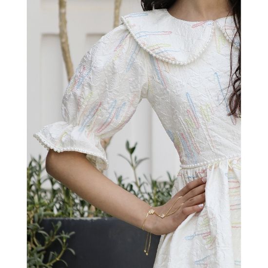 صورة فستان بناتي ملكي مستوحى من المهرجانات | تصميم خطوط ملونة وخصر مرصع - 1144