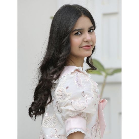 صورة فستان بناتي كلوش بفيونكة وكلفة وردية | تصميم حالم - 1132