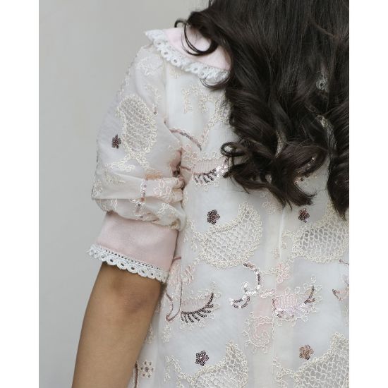 صورة فستان بناتي كلوش بفيونكة وكلفة وردية | تصميم حالم - 1132