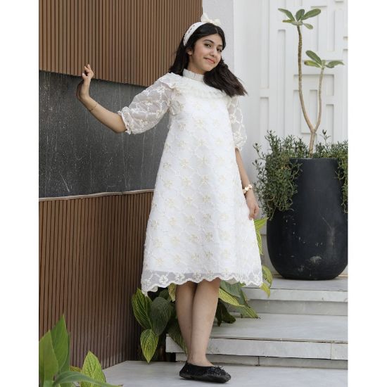 صورة فستان بناتي كلوش مورد ذهبي | تصميم كشكش طبقات فاخر - 1154