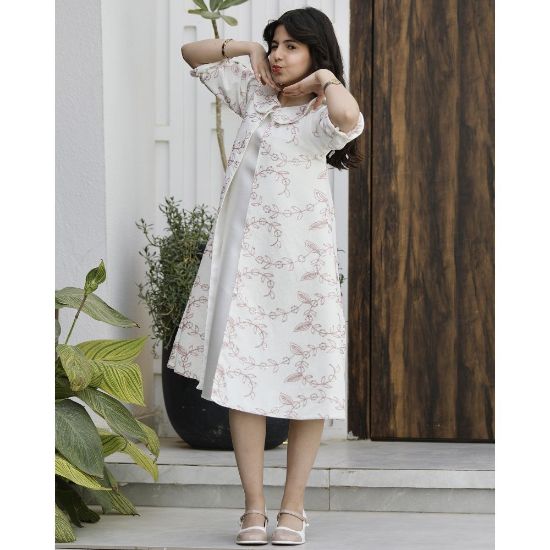 صورة طقم فستان بناتي قطعتين | جاكيت مطرز روز وفستان ميكادو - 1184