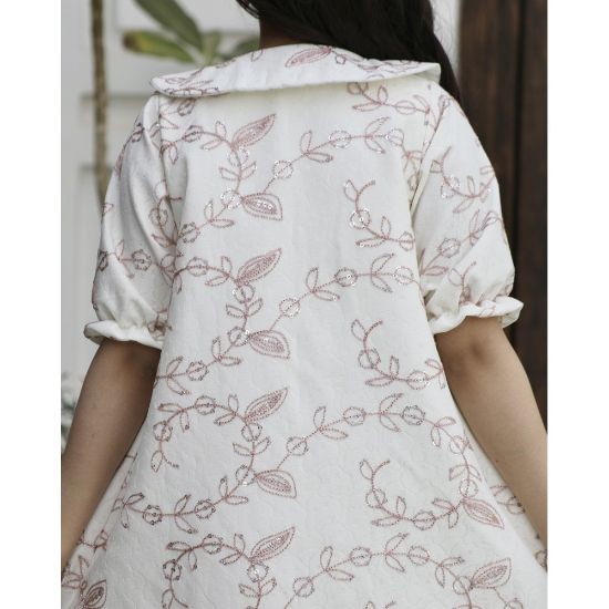 صورة طقم فستان بناتي قطعتين | جاكيت مطرز روز وفستان ميكادو - 1184