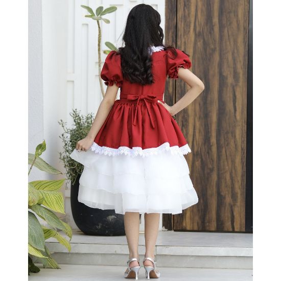 صورة فستان بناتي احمر بكلفة رقبة وطبقات تل | ألوان (عودي، أحمر، ليموني) - 1173