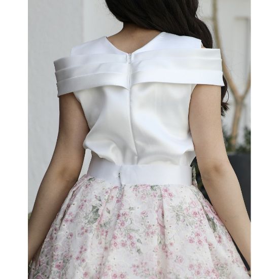 صورة طقم بناتي تيور مورد بفيونكات وبلوزة بأكمام مفتوحة واكسسوار رقبة - M3795