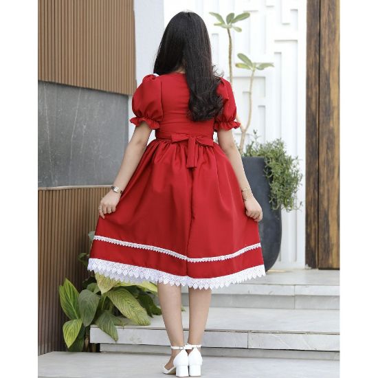 صورة فستان بناتي أحمر بكلفة جبير ملكية | ألوان (أحمر، عودي) - 1168