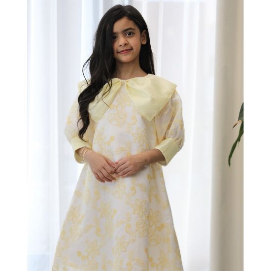 صورة فستان بناتي بنفسجي مشجر بدلعة وأكمام شفافة - 1134