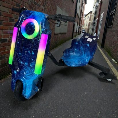 صورة سكوتر درفت صغير 36 فولت فضائي بلون ازرق بثلاث عجلات