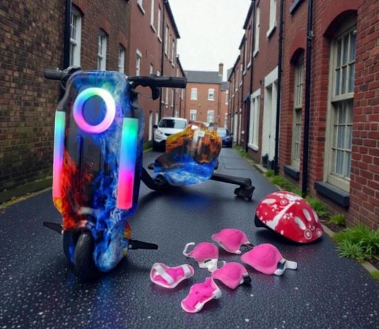 صورة سكوتر درفت كبير 36 فولت بطبعة نارية بثلاث عجلات بليدات متعددة الالوان