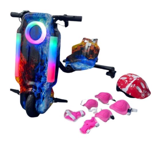 صورة سكوتر درفت كبير 36 فولت بطبعة نارية بثلاث عجلات بليدات متعددة الالوان