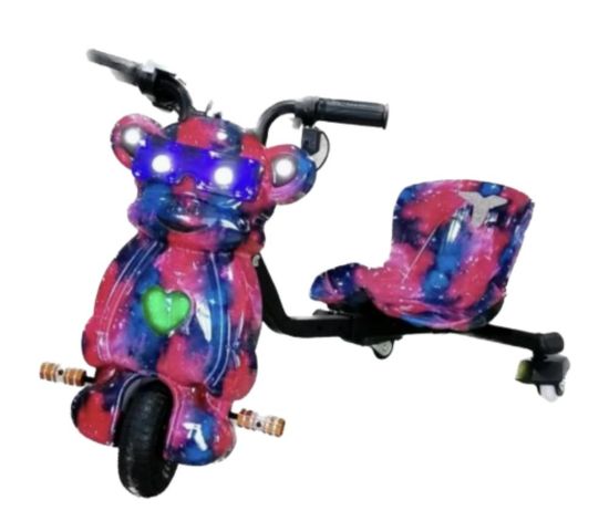 صورة سكوتر مانكي درفت صغير 36 فولت بطبعة زرقاء وحمراء بثلاث عجلات