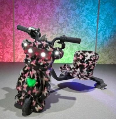 صورة سكوتر مانكي درفت صغير 36 فولت بطبعة فراشات بثلاث عجلات