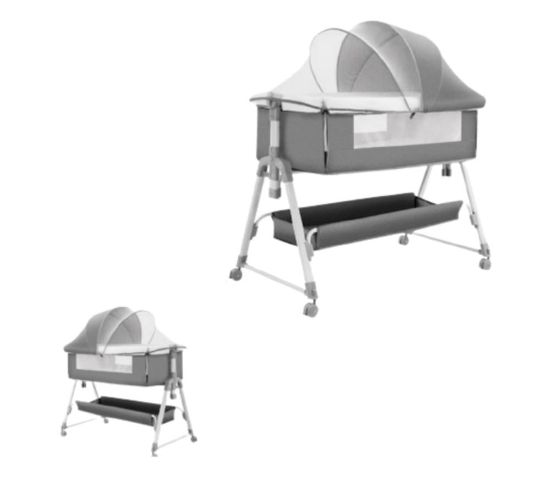 صورة سرير أطفال محمول متحرك مع ناموسية - رمادي